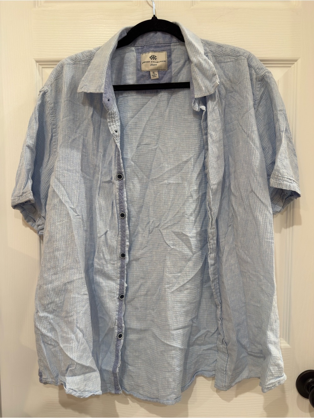 Report Collection Resort Baby Blue Waffle Textured Button Down Short SleeveAS IS